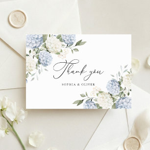 Tarjeta De Agradecimiento Elegante Verde Floral Hortensia Azul