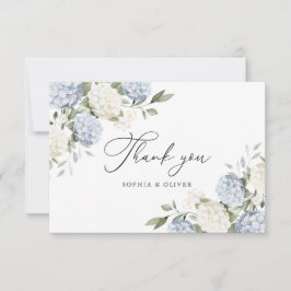 Tarjeta De Agradecimiento Elegante Verde Floral Hortensia Azul