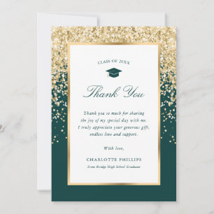 Tarjeta De Agradecimiento Elegante Verde Oro Foto Graduación