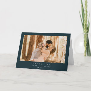 Tarjeta De Agradecimiento Elegante verde oscuro Boda de foto simple mínimo