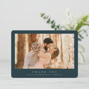 Tarjeta De Agradecimiento Elegante verde oscuro Boda de foto simple mínimo