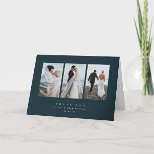 Tarjeta De Agradecimiento Elegante verde oscuro Boda de foto triple mínimo