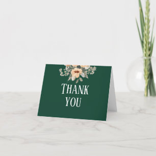 Tarjeta De Agradecimiento Elegante verde oscuro floral