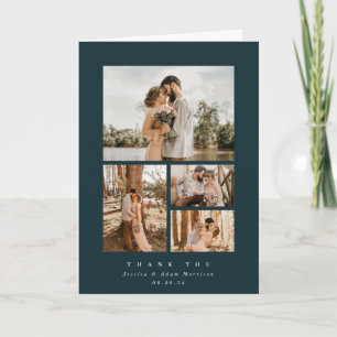 Tarjeta De Agradecimiento Elegante verde oscuro Mínimo 4 Boda de fotos