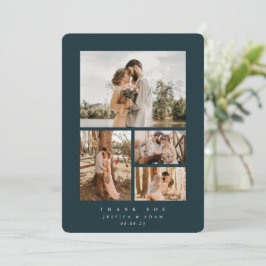 Tarjeta De Agradecimiento Elegante verde oscuro minimo 4 Boda de fotos plano