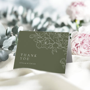 Tarjeta De Agradecimiento Elegante verde salvia boda floral dibujada a mano