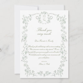 Tarjeta De Agradecimiento Elegante Verde Salvia Floral Francés Vintage