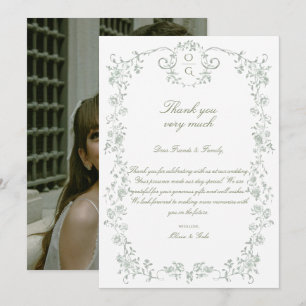 Tarjeta De Agradecimiento Elegante Verde Salvia Floral Francés Vintage