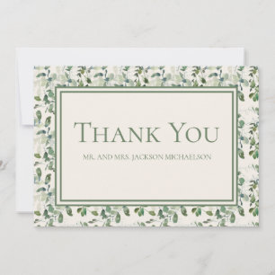 Tarjeta De Agradecimiento Elegante Verde Salvia Hojas de Eucalipto Boda Crem