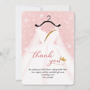 Tarjeta De Agradecimiento Elegante vestido Boda de ducha rosa y dorada