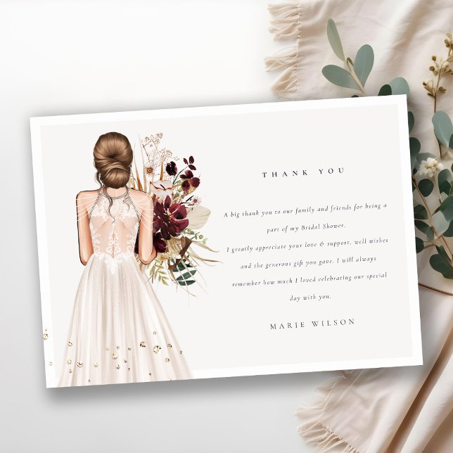 Tarjeta De Agradecimiento Elegante vestido de novia blanco boho regadera de  (Subido por el creador)