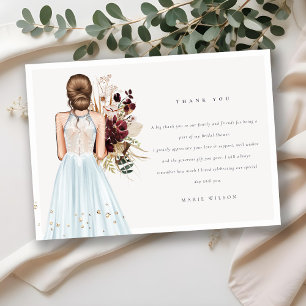 Tarjeta De Agradecimiento Elegante vestido de novia boho cielo azul Bridal S