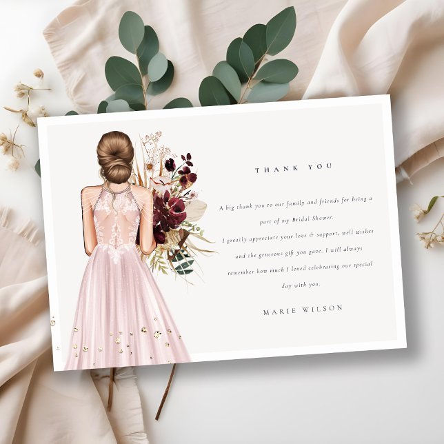 Tarjeta De Agradecimiento Elegante vestido de novia boho rosa, regadera nupc (Subido por el creador)
