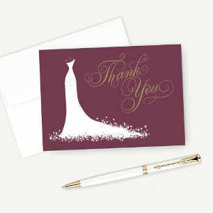 Tarjeta De Agradecimiento Elegante vestido de novia burgundy dorado regalo d