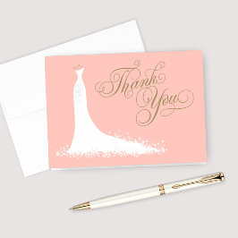 Tarjeta De Agradecimiento Elegante vestido de novia de boda con rosa y dorad