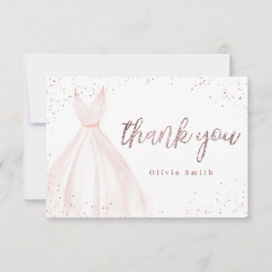 Tarjeta De Agradecimiento Elegante vestido de quinceañera rosa dorado rosa b