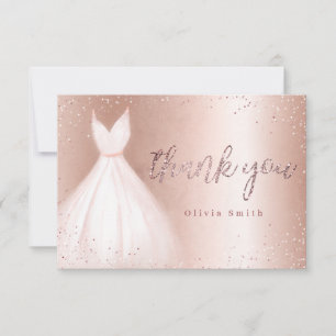 Tarjeta De Agradecimiento Elegante vestido rosa dorado brillante color rosa
