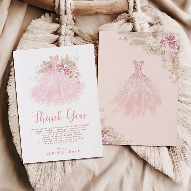 Tarjeta De Agradecimiento Elegante Vestido Rosa Quinceañera Mis Quince (Subido por el creador)