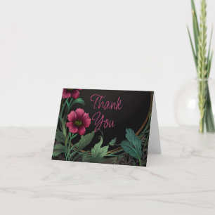 Tarjeta De Agradecimiento Elegante victoriano moody verde oscuro rosa floral