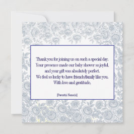 Tarjeta De Agradecimiento Elegante Vintage Blue Toil Baby Shower Gracias