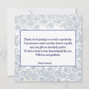 Tarjeta De Agradecimiento Elegante Vintage Blue Toil Baby Shower Gracias