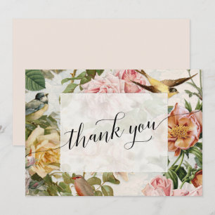 Tarjeta De Agradecimiento Elegante Vintage Floral Rosas Rosadas Escritura Gr
