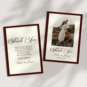 Tarjeta De Agradecimiento Elegante Vintage Marfil Burgundy Foto Boda
