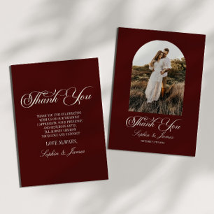 Tarjeta De Agradecimiento Elegante Vintage Marfil Burgundy Foto Boda