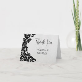 Tarjeta De Agradecimiento Elegante Vintage Moderno Damask Wedding