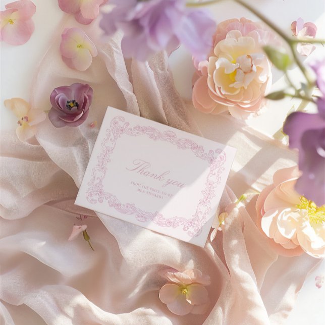 Tarjeta De Agradecimiento Elegante Vintage Pink Bridal Shower (Elegant Vintage Pink Bridal Shower Thank You Card)