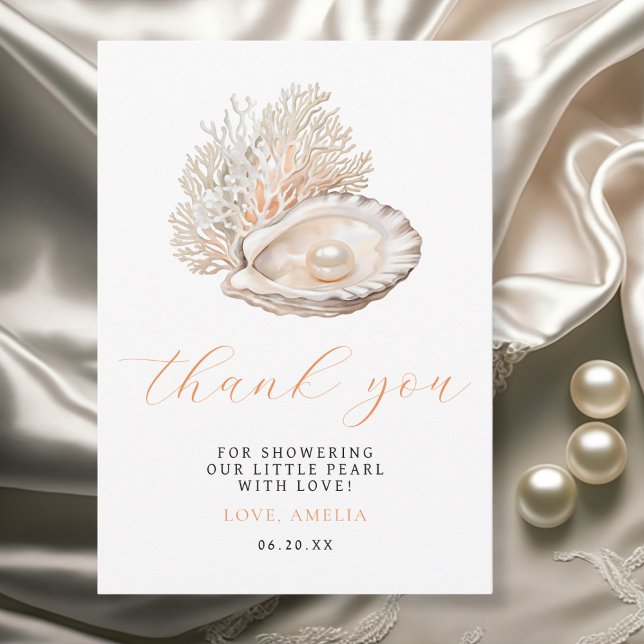 Tarjeta De Agradecimiento Elegante Watercolor Pearl Baby Shower (Subido por el creador)
