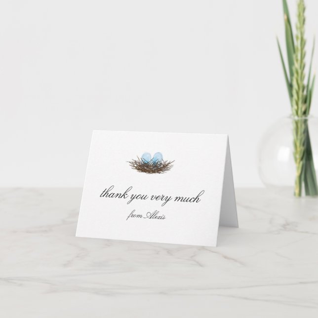 Tarjeta De Agradecimiento Elegante Watercolor Twins Bird Nest Gracias (Anverso)
