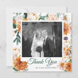 Tarjeta De Agradecimiento Elegante Wedding Watercolor Floral Photo You