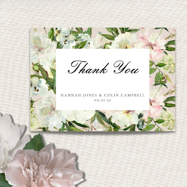 Tarjeta De Agradecimiento Elegante White Rubor Peony Garden Wedding (Subido por el creador)