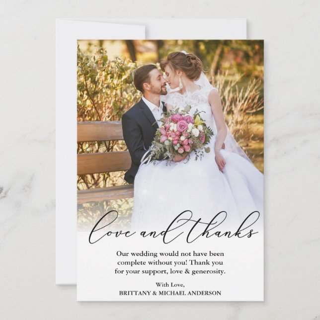 Tarjeta De Agradecimiento Elegante y bella caligrafía Amor Gracias Boda (Anverso)