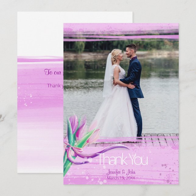Tarjeta De Agradecimiento elegante y boda ramo de tulipanes (Anverso / Reverso)