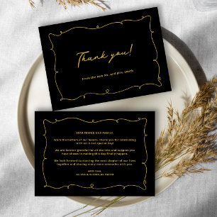 Tarjeta De Agradecimiento Elegante y caprichoso Boda negro y oro