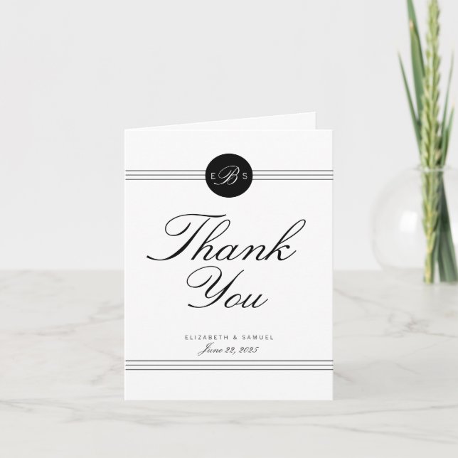 Tarjeta de agradecimiento elegante y chic con mono (Anverso)