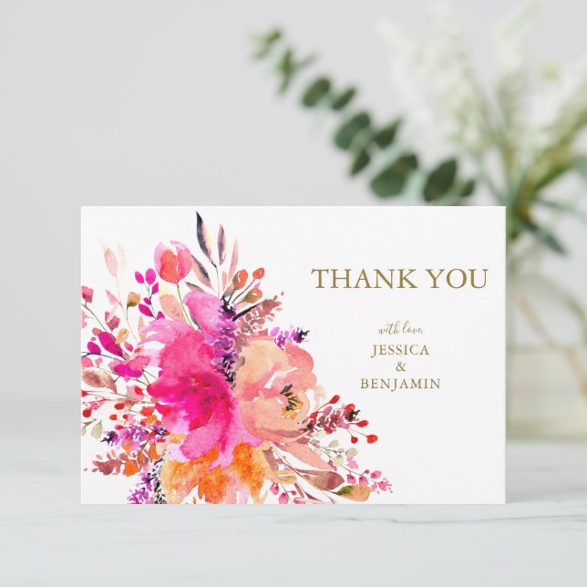 Tarjeta De Agradecimiento Elegante y elegante apartamento floral rosado (Anverso de pie)