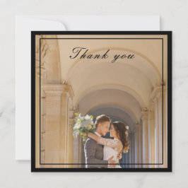 Tarjeta De Agradecimiento Elegante y elegante foto de Boda de marfil negro y