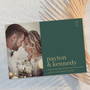 Tarjeta De Agradecimiento Elegante y elegante foto de oro verde esmeralda