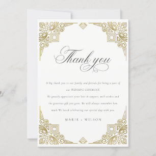 Tarjeta De Agradecimiento Elegante y elegante Glam Gold Art Deco Ornate Boda