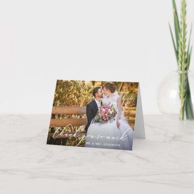 Tarjeta De Agradecimiento Elegante y hermosa caligrafía Boda de fotografía (Anverso)