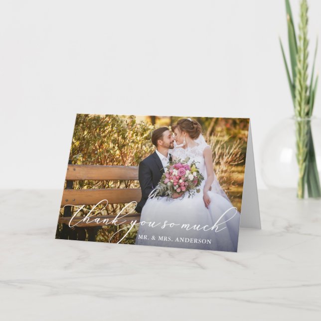 Tarjeta De Agradecimiento Elegante y hermosa caligrafía Boda de fotografía (Anverso)