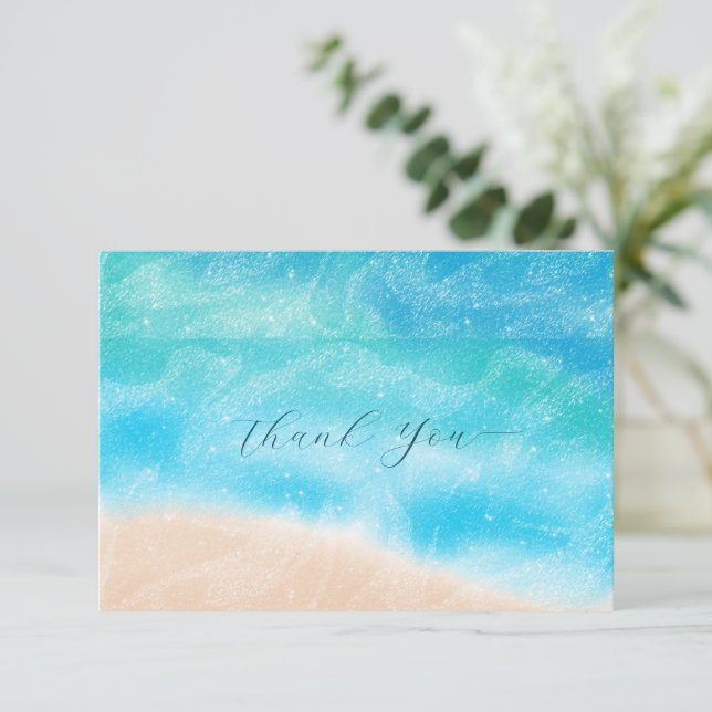 Tarjeta De Agradecimiento Elegante Y Moderna Boda De Playa Gracias (Anverso de pie)