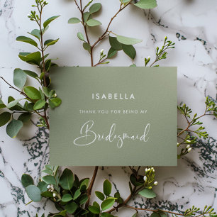 Tarjeta De Agradecimiento Elegante y moderna dama de honor verde sabio