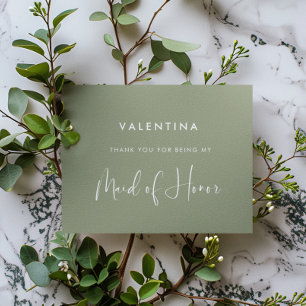 Tarjeta De Agradecimiento Elegante y moderna doncella de honor verde sabio