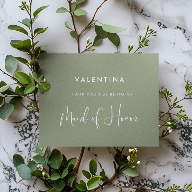 Tarjeta De Agradecimiento Elegante y moderna doncella de honor verde sabio (Subido por el creador)