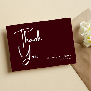 Tarjeta De Agradecimiento Elegante y Moderno Casamiento Borgoña