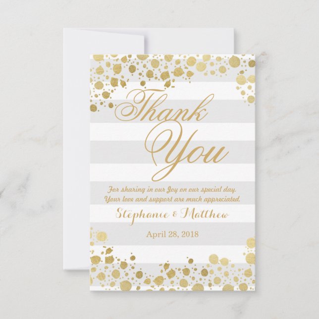 Tarjeta De Agradecimiento Elegante y moderno Faux Gold Splatters y Stripes (Anverso)